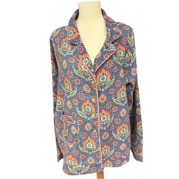 Sundance Blue Floral Paisley Cotton Flannel Pajama Set Size XL Boho Loungewear - Picture 6 of 14